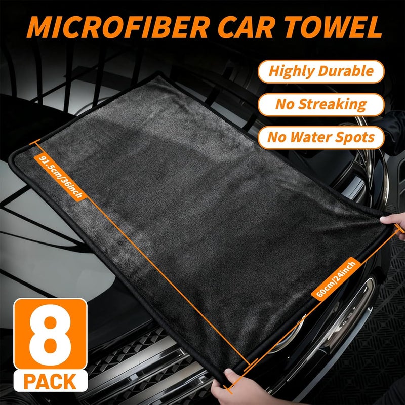 UZLU 8 PCS Microfiber Towels for Cars 36x24 Inch Microfiber Cleaning Cloths Bulk Soft Car Detailng Towel Cloths 600 GSM Detailing Buffing Quick Drying Towel Polishing Waxing Auto Detailing Towel Cloth - Image 3